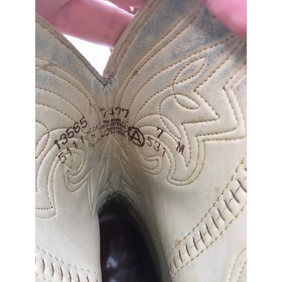 VTG Circle A Acme Tooled Leather Inlay Cowboy Boots Tulip Flower cowgirl Sz 7 - Picture 7 of 8